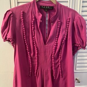 Nicole Miller Pom Pom fucsia silk pleated blouse